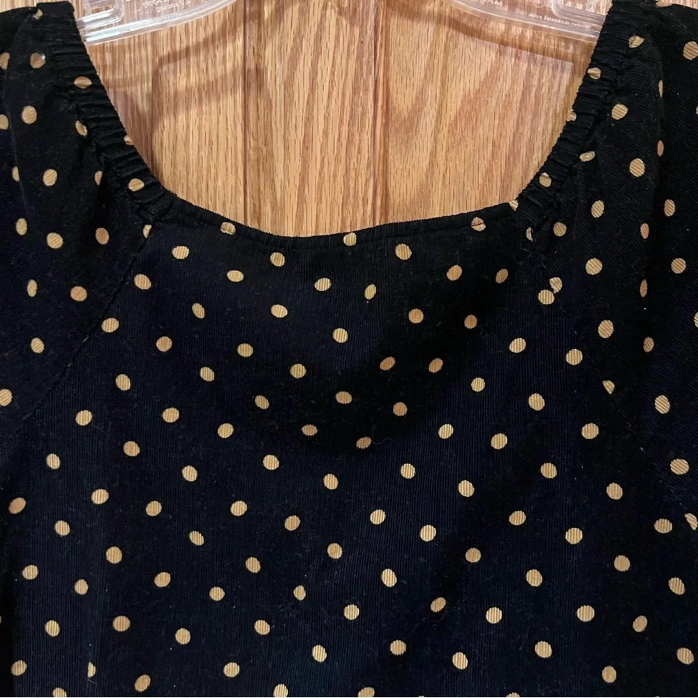 Madewell Corduroy Puff-Sleeve Button Wrap Top Black in‎ Tan Oval Dot Size XS